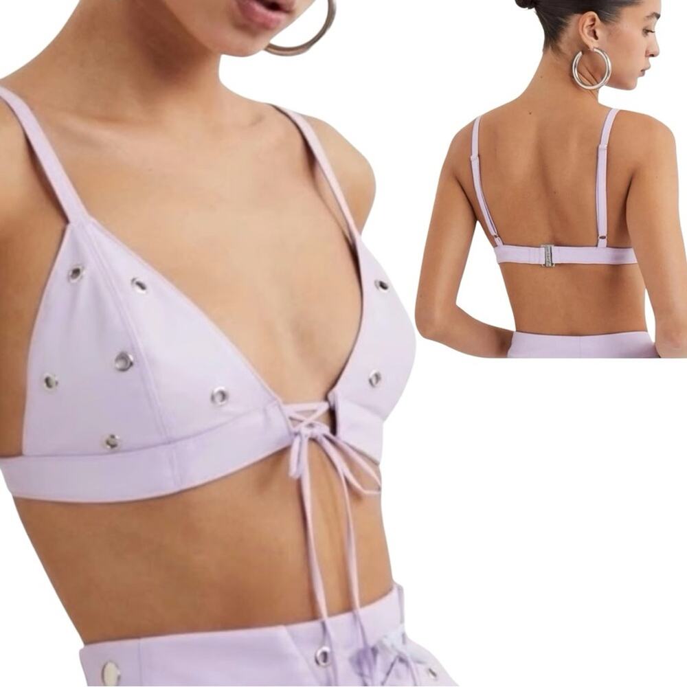 For Love and Lemons Roxie Grommet Lavender Bralette Size XL Vegan Leather NWT